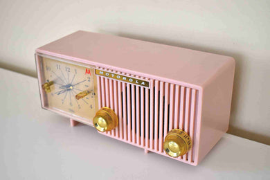 Primrose Pink 1957 Motorola Model 57CF2 Vacuum Tube AM Radio Works Great Nice Mid Century Looking!