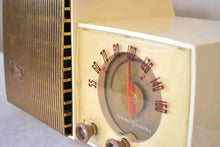 Load image into Gallery viewer, Big White and Gold 1953 General Electric Model 432 Vacuum Tube AM Radio Works Great Big Speaker Sound!