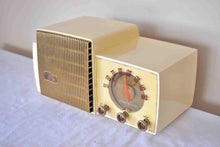 Load image into Gallery viewer, Big White and Gold 1953 General Electric Model 432 Vacuum Tube AM Radio Works Great Big Speaker Sound!