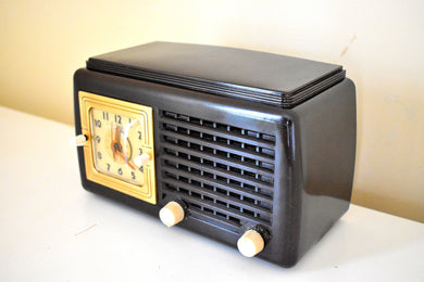 Sierra Brown Bakelite Art Deco Post War 1948 General Electric Model 50 Vacuum Tube AM Clock Radio First Clock Radio!