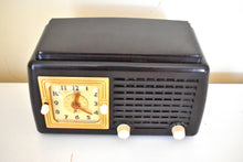 Load image into Gallery viewer, Sierra Brown Bakelite Art Deco Post War 1948 General Electric Model 50 Vacuum Tube AM Clock Radio First Clock Radio!