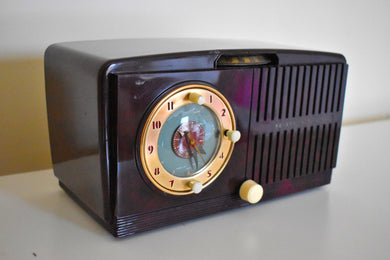 Burgundy Marble Mid Century Vintage 1954 General Electric Model 515 AM Vacuum Tube Radio Looks Great Popular Model!