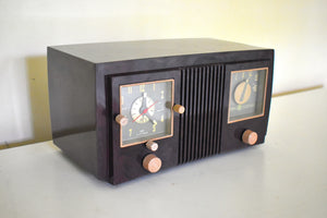 Bluetooth Ready To Go - Burgundy Swirly Vintage 1952 General Electric Model 535 AM Vacuum Tube Clock Radio Excellent Condition Great Receiver!