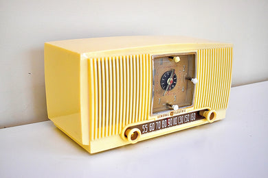 Bluetooth Ready To Go - Vanilla Ivory 1953 General Electric Model 547 AM Clock Radio Charm and Class Beautiful Sounding!