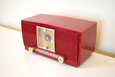 Cranberry Red 1954 General Electric Model 548PH AM Vacuum Tube Radio Excellent Condition Sounds Great!