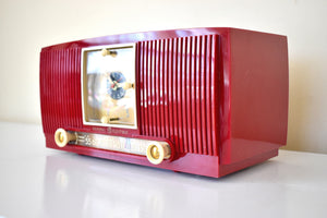 Cranberry Red 1954 General Electric Model 548PH AM Vacuum Tube Radio Excellent Condition Sounds Great!