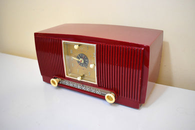 Cranberry Red 1954 General Electric Model 548PH AM Vacuum Tube Radio Sounds Great! Beautiful Color!