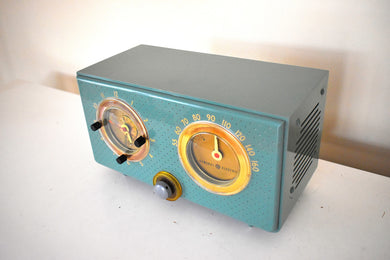 Mariner Green 1954 General Electric Model 566 AM Vacuum Tube Clock Radio Porthole Design Sounds and Looks Great!