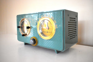 Mariner Green 1954 General Electric Model 566 AM Vacuum Tube Clock Radio Porthole Design Sounds and Looks Great!