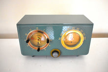 Load image into Gallery viewer, Mariner Green 1954 General Electric Model 566 AM Vacuum Tube Clock Radio Porthole Design Sounds and Looks Great!