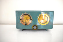 Load image into Gallery viewer, Mariner Green 1954 General Electric Model 566 AM Vacuum Tube Clock Radio Porthole Design Sounds and Looks Great!