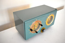 Load image into Gallery viewer, Mariner Green 1954 General Electric Model 566 AM Vacuum Tube Clock Radio Porthole Design Sounds and Looks Great!