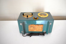 Load image into Gallery viewer, Mariner Green 1954 General Electric Model 566 AM Vacuum Tube Clock Radio Porthole Design Sounds and Looks Great!