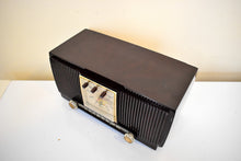 Load image into Gallery viewer, Marble Swirl Burgundy Brown 1954 General Electric Model 577 AM Vacuum Tube Radio Sounds Great! Rare Calendar Clock!