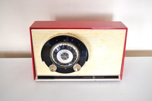 Cardinal Red 1959 General Electric Model 861 Vacuum Tube AM Radio Sputnik Atomic Age Beauty!
