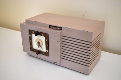 Lavender Taupe Art Deco Vintage 1948 Telechron Model 8H67 Musalarm AM Clock Radio Works Great!