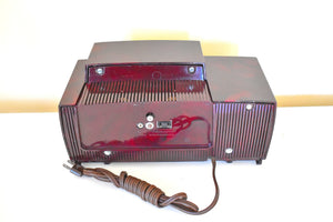 Burgundy Swirl Mid Century 1959 General Electric Model 913D Vacuum Tube AM Clock Radio Beauty Sounds Fantastic!