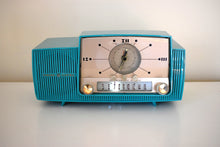 Load image into Gallery viewer, Aquamarine Turquoise Mid Century 1959 General Electric Model 913D Vacuum Tube AM Clock Radio Beauty Sounds Fantastic!