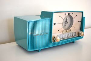 アクアマリン ターコイズ ミッド センチュリー 1959 ゼネラル エレクトリック モデル 913D 真空管 AM クロック ラジオ ビューティー サウンド ファンタスティック!
