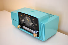 Load image into Gallery viewer, Turquoise Gem Mid Century 1959 General Electric Model 913 Vacuum Tube AM Clock Radio Beauty Sounds Fantastic!