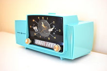 Load image into Gallery viewer, Turquoise Gem Mid Century 1959 General Electric Model 913 Vacuum Tube AM Clock Radio Beauty Sounds Fantastic!