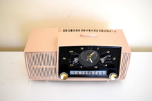 Load image into Gallery viewer, Beige Pink Mid Century 1958 General Electric Model 913D Vacuum Tube AM Clock Radio Beauty Sounds Fantastic!