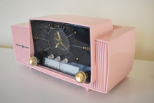 Load image into Gallery viewer, Pageant Pink 1957 General Electric Model 913D Vacuum Tube AM Clock Radio  Great Sounding Beauty!