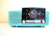 Load image into Gallery viewer, Turquoise Gem Mid Century 1959 General Electric Model 913 Vacuum Tube AM Clock Radio Beauty Sounds Fantastic!