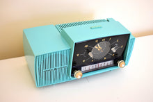 Load image into Gallery viewer, Turquoise Gem Mid Century 1959 General Electric Model 913 Vacuum Tube AM Clock Radio Beauty Sounds Fantastic!