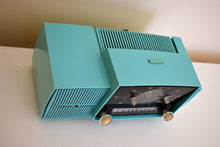 Load image into Gallery viewer, Turquoise Gem Mid Century 1959 General Electric Model 913 Vacuum Tube AM Clock Radio Beauty Sounds Fantastic!