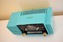 Load image into Gallery viewer, Turquoise Gem Mid Century 1959 General Electric Model 913 Vacuum Tube AM Clock Radio Beauty Sounds Fantastic!