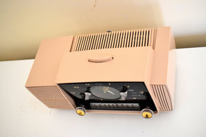 Beige Pink Mid Century 1958 General Electric Model 913D Vacuum Tube AM Clock Radio Beauty Sounds Fantastic!
