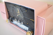 Load image into Gallery viewer, Pageant Pink 1957 General Electric Model 913D Vacuum Tube AM Clock Radio  Great Sounding Beauty!