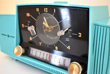 Load image into Gallery viewer, Turquoise Gem Mid Century 1959 General Electric Model 913 Vacuum Tube AM Clock Radio Beauty Sounds Fantastic!