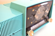 Load image into Gallery viewer, Turquoise Gem Mid Century 1959 General Electric Model 913 Vacuum Tube AM Clock Radio Beauty Sounds Fantastic!