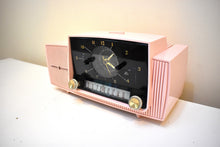 Load image into Gallery viewer, Princess Pink Mid Century 1959 General Electric Model 914D Vacuum Tube AM Clock Radio Beauty Sounds Fantastic Popular Model!