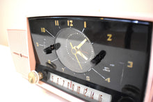 Load image into Gallery viewer, Princess Pink Mid Century 1959 General Electric Model 914D Vacuum Tube AM Clock Radio Beauty Sounds Fantastic Popular Model!