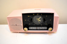 Load image into Gallery viewer, Princess Pink Mid Century 1959 General Electric Model 914D Vacuum Tube AM Clock Radio Beauty Sounds Fantastic Popular Model!