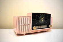 Load image into Gallery viewer, Princess Pink Mid Century 1959 General Electric Model 914D Vacuum Tube AM Clock Radio Beauty Sounds Fantastic Popular Model!