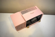 Load image into Gallery viewer, Princess Pink Mid Century 1959 General Electric Model 914D Vacuum Tube AM Clock Radio Beauty Sounds Fantastic Popular Model!