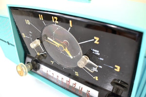 シーフォーム ターコイズ ミッドセンチュリー 1959 ゼネラル エレクトリック モデル 914D 真空管 AM クロック ラジオ 人気モデル サウンドは素晴らしい！