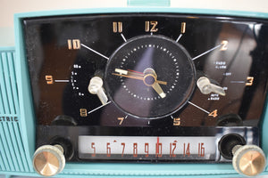 シーフォーム ターコイズ ミッドセンチュリー 1959 ゼネラル エレクトリック モデル 914D 真空管 AM クロック ラジオ 人気モデル サウンドは素晴らしい！