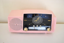 Load image into Gallery viewer, Princess Pink Mid Century 1959 General Electric Model 914D Vacuum Tube AM Clock Radio Beauty Sounds Fantastic Popular Model!