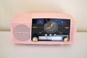 Princess Pink Mid Century 1959 General Electric Model 914D Vacuum Tube AM Clock Radio Beauty Sounds Fantastic Popular Model!