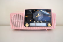 Load image into Gallery viewer, Princess Pink Mid Century 1959 General Electric Model 914D Vacuum Tube AM Clock Radio Beauty Sounds Fantastic Popular Model!