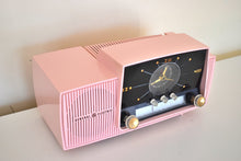 Load image into Gallery viewer, Princess Pink Mid Century 1959 General Electric Model 914D Vacuum Tube AM Clock Radio Beauty Sounds Fantastic Popular Model!