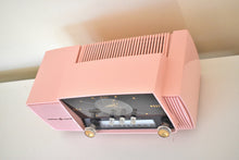 Load image into Gallery viewer, Princess Pink Mid Century 1959 General Electric Model 914D Vacuum Tube AM Clock Radio Beauty Sounds Fantastic Popular Model!