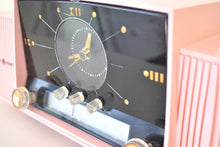 Load image into Gallery viewer, Princess Pink Mid Century 1959 General Electric Model 914D Vacuum Tube AM Clock Radio Beauty Sounds Fantastic Popular Model!