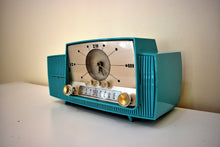 Load image into Gallery viewer, Seafoam Green Turquoise 1959 GE General Electric Model 914D AM Vacuum Tube Clock Radio Excellent Condition Rare Desirable Color!