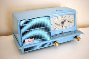 ベイビーブルー 1957 ゼネラル エレクトリック モデル C420A 真空管 AM クロック ラジオ 大音量でクリアなサウンドが素晴らしい!